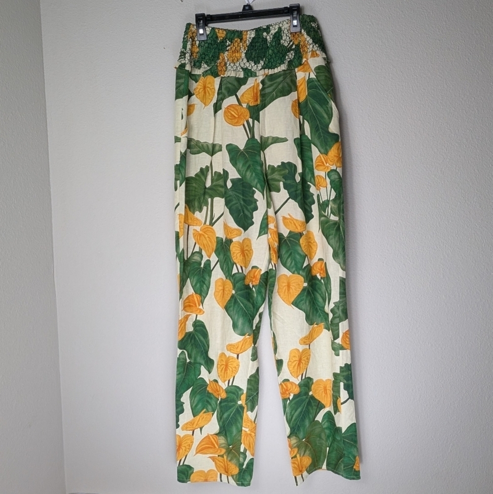 Farm Rio Floral High-Waisted Pants Womens Small Elastic Pants HANG